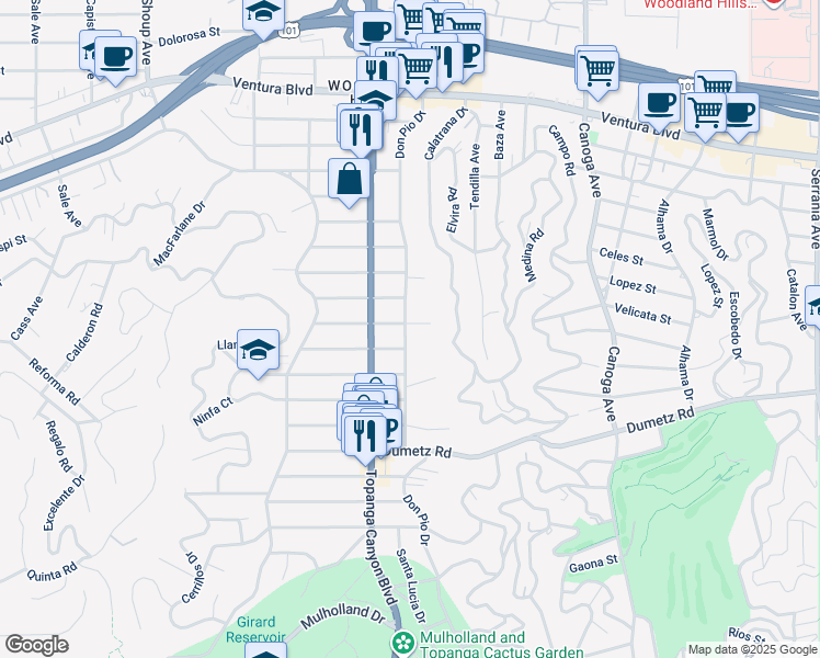 map of restaurants, bars, coffee shops, grocery stores, and more near 21832 Lopez Street in Los Angeles