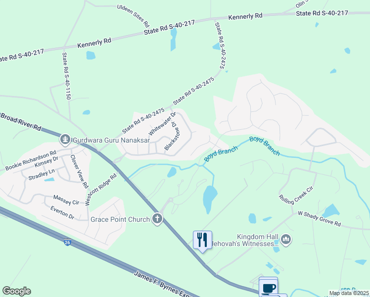 map of restaurants, bars, coffee shops, grocery stores, and more near 418 Whitewater Drive in Irmo