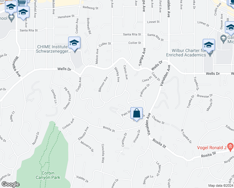 map of restaurants, bars, coffee shops, grocery stores, and more near 5000 Shirley Avenue in Los Angeles