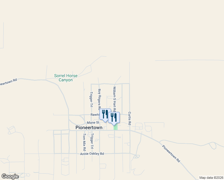 map of restaurants, bars, coffee shops, grocery stores, and more near 5065 Roy Rogers Road in Pioneertown