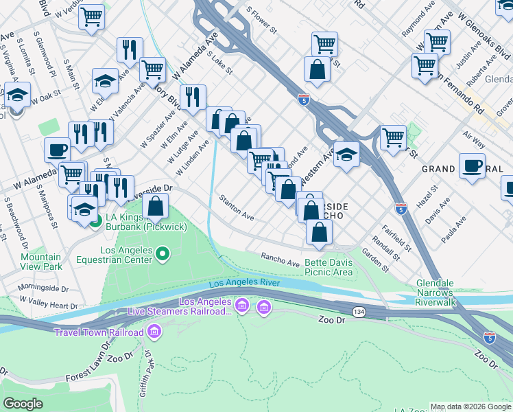 map of restaurants, bars, coffee shops, grocery stores, and more near 219 Raymond Avenue in Glendale