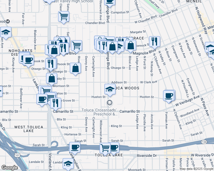 map of restaurants, bars, coffee shops, grocery stores, and more near in Los Angeles