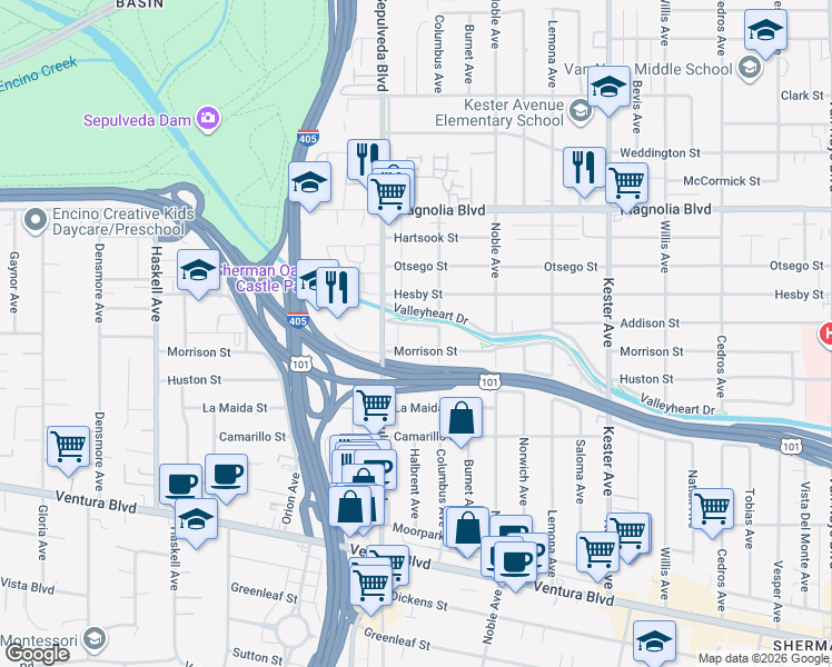 map of restaurants, bars, coffee shops, grocery stores, and more near in Los Angeles
