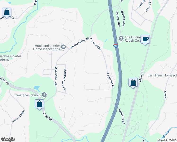 map of restaurants, bars, coffee shops, grocery stores, and more near 1855 Mountain Trace in Canton