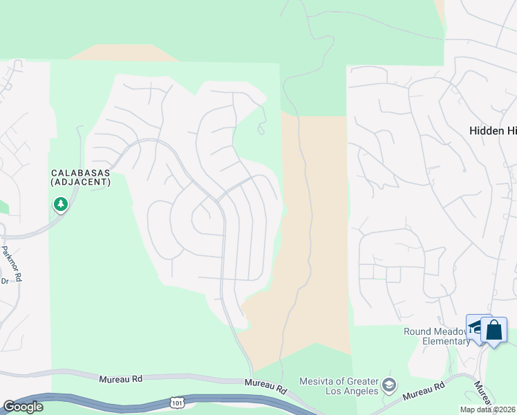 map of restaurants, bars, coffee shops, grocery stores, and more near 5541 Wellesley Drive in Calabasas