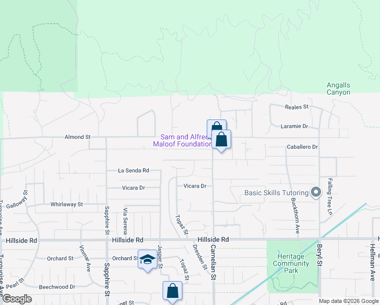 map of restaurants, bars, coffee shops, grocery stores, and more near 8553 Bella Vista Drive in Rancho Cucamonga