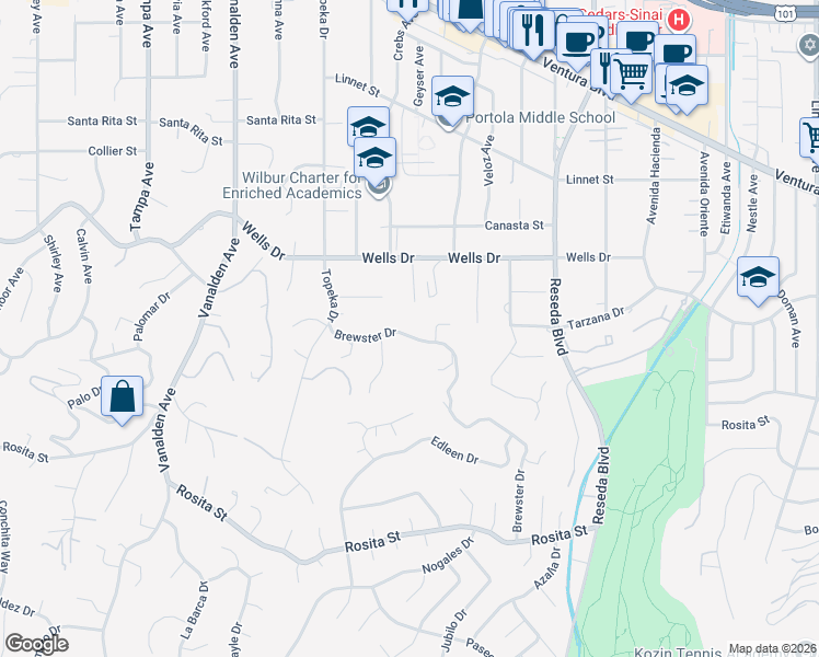 map of restaurants, bars, coffee shops, grocery stores, and more near 4910 Brewster Drive in Los Angeles