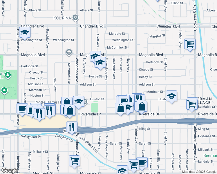 map of restaurants, bars, coffee shops, grocery stores, and more near 4952 Sunnyslope Avenue in Los Angeles