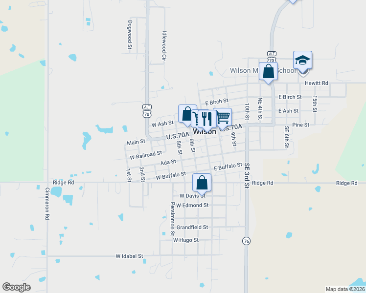 map of restaurants, bars, coffee shops, grocery stores, and more near 112 2nd Street in Wilson