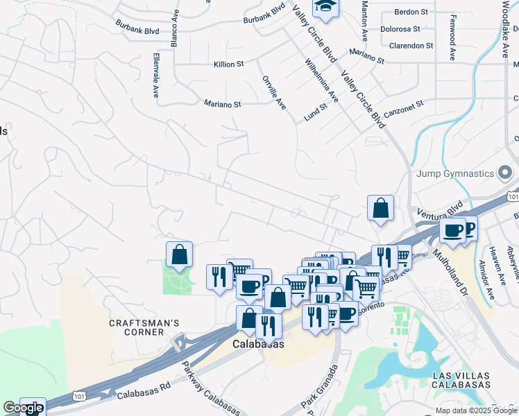 map of restaurants, bars, coffee shops, grocery stores, and more near 23860 Long Valley Road in Hidden Hills