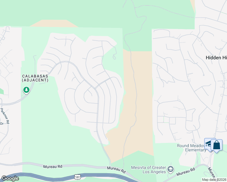 map of restaurants, bars, coffee shops, grocery stores, and more near 5541 Wellesley Drive in Calabasas