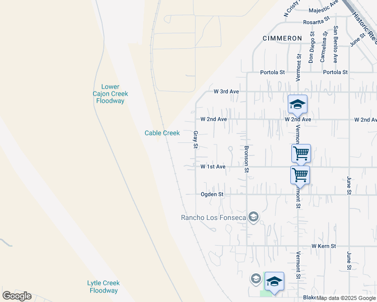 map of restaurants, bars, coffee shops, grocery stores, and more near 3570 Gray Street in Muscoy
