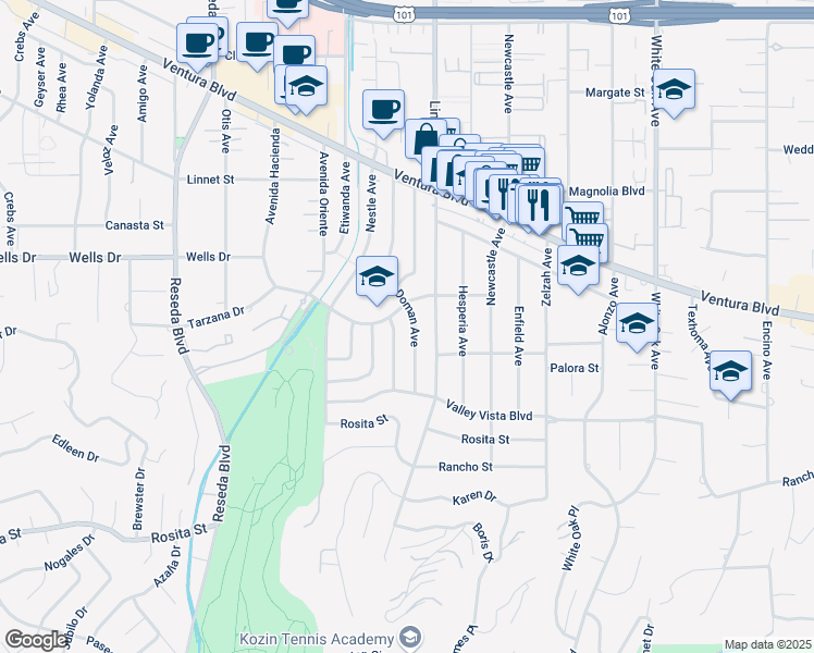 map of restaurants, bars, coffee shops, grocery stores, and more near 5009 Doman Avenue in Los Angeles