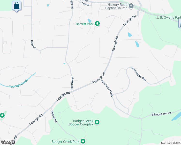 map of restaurants, bars, coffee shops, grocery stores, and more near 1391 Toonigh Road in Canton