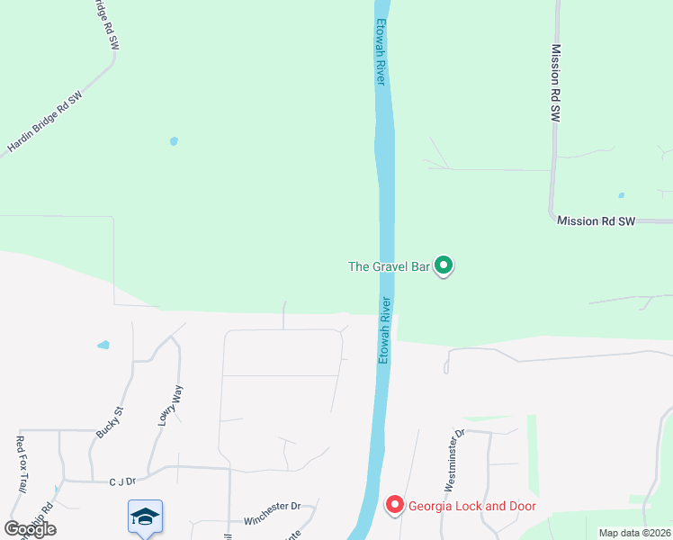 map of restaurants, bars, coffee shops, grocery stores, and more near 85 Riverview Trail in Euharlee