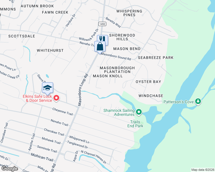 map of restaurants, bars, coffee shops, grocery stores, and more near 712 Mason Knoll Drive in Wilmington