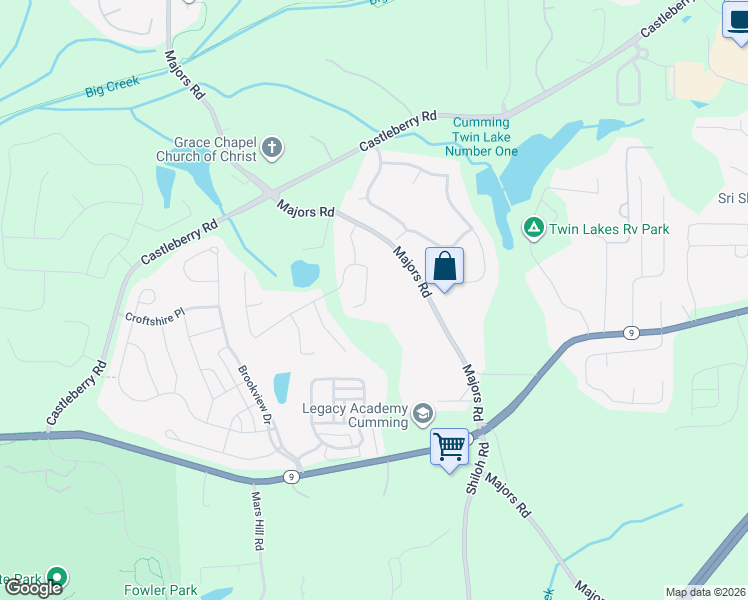map of restaurants, bars, coffee shops, grocery stores, and more near 6860 Ashford Manor Way in Cumming
