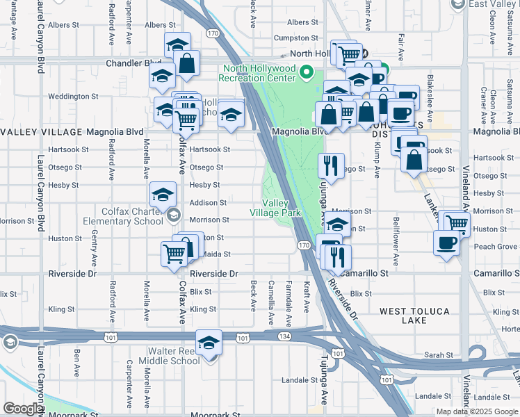 map of restaurants, bars, coffee shops, grocery stores, and more near 4991 Westpark Drive in Los Angeles