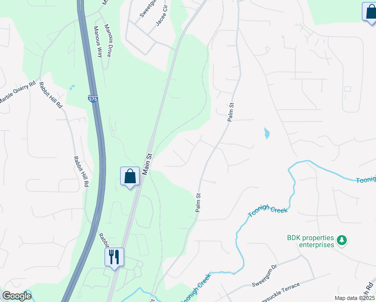 map of restaurants, bars, coffee shops, grocery stores, and more near 210 Candy Lane in Canton