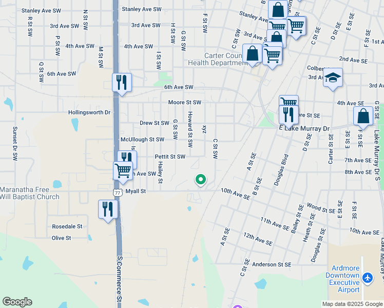 map of restaurants, bars, coffee shops, grocery stores, and more near 1024 Howard Street Southwest in Ardmore