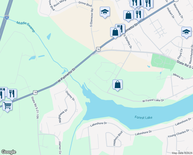 map of restaurants, bars, coffee shops, grocery stores, and more near 1645 Rugby Lane in Florence