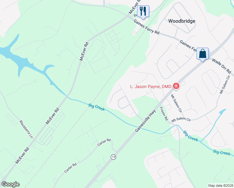 map of restaurants, bars, coffee shops, grocery stores, and more near 4315 Chesterfield Court in Buford
