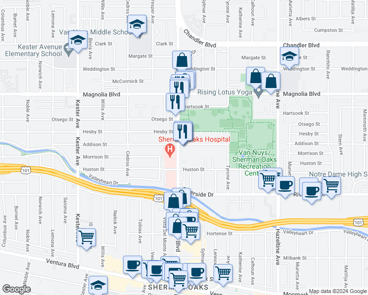 map of restaurants, bars, coffee shops, grocery stores, and more near in Los Angeles