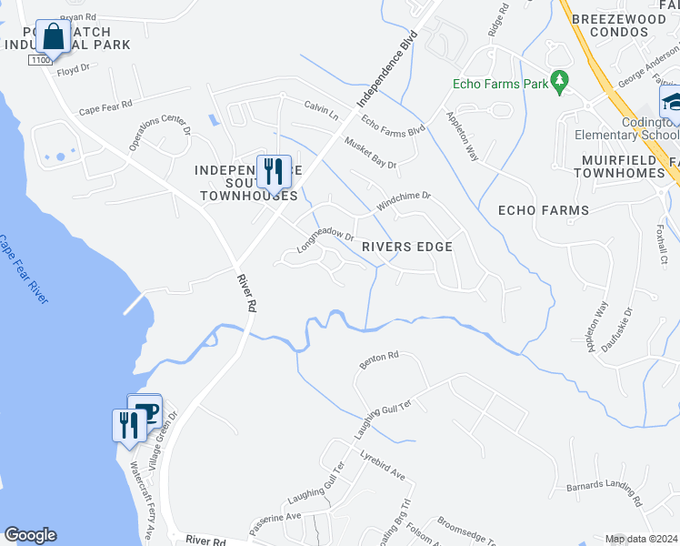 map of restaurants, bars, coffee shops, grocery stores, and more near 3902 Botsford Court in Wilmington