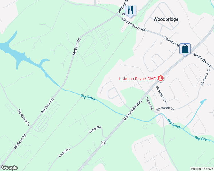 map of restaurants, bars, coffee shops, grocery stores, and more near 4315 Chesterfield Court in Buford