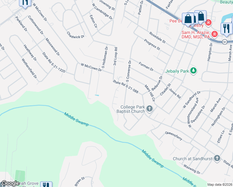 map of restaurants, bars, coffee shops, grocery stores, and more near 2034 Gable Ridge Drive in Florence