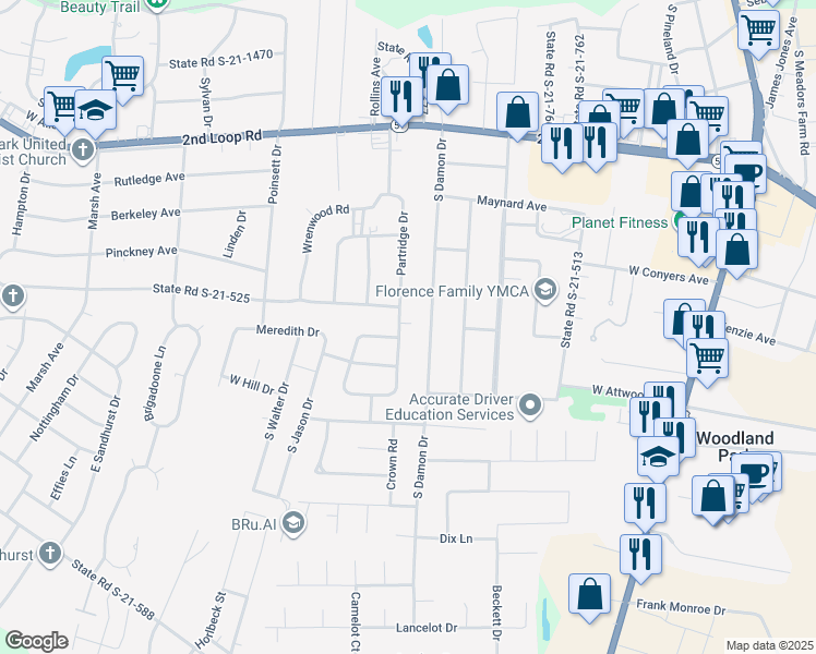 map of restaurants, bars, coffee shops, grocery stores, and more near 1735 South Damon Drive in Florence