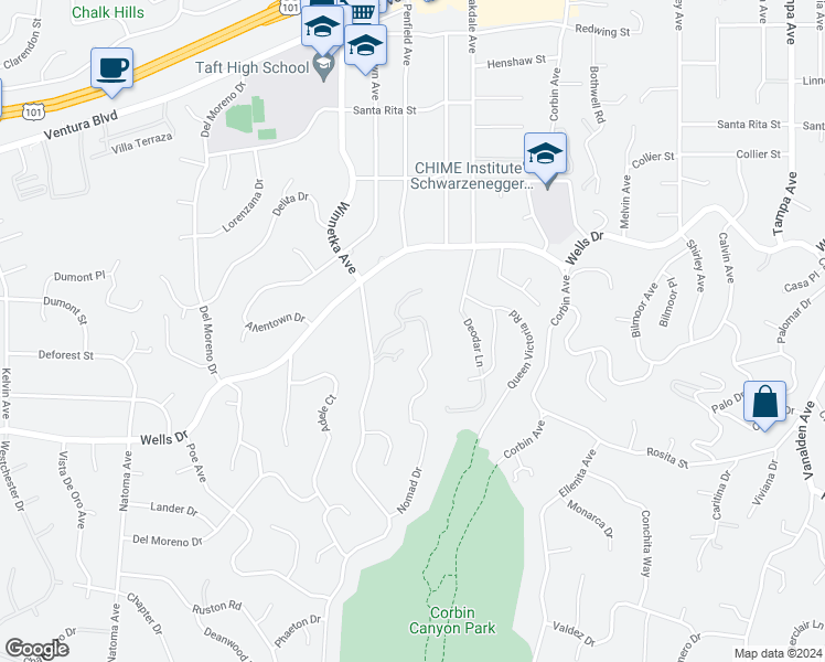 map of restaurants, bars, coffee shops, grocery stores, and more near 4944 Hood Drive in Los Angeles
