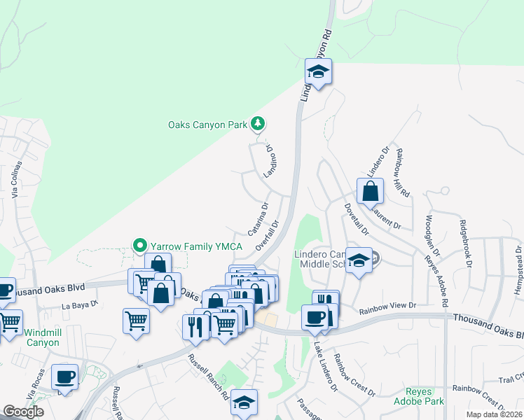map of restaurants, bars, coffee shops, grocery stores, and more near 30817 Catarina Drive in Westlake Village