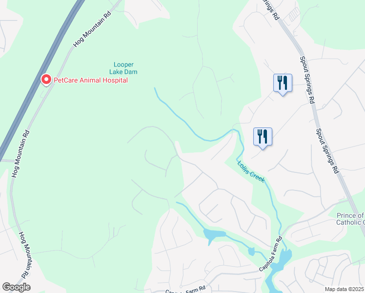map of restaurants, bars, coffee shops, grocery stores, and more near 6740 Winding Canyon Road in Flowery Branch