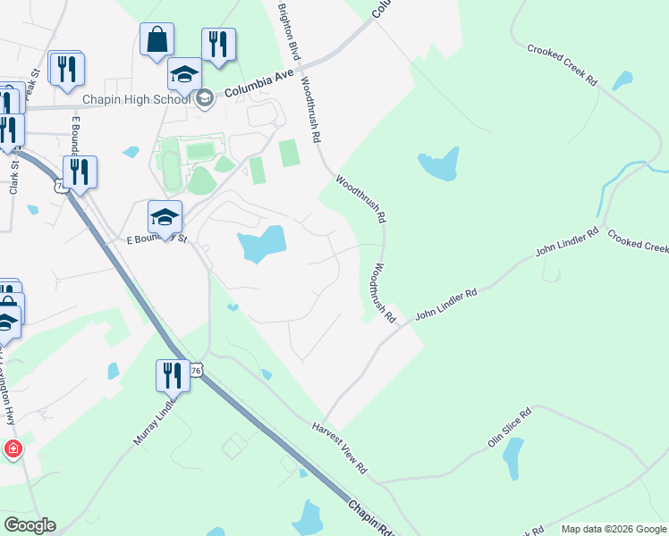 map of restaurants, bars, coffee shops, grocery stores, and more near 209 Woolbright Lane in Chapin