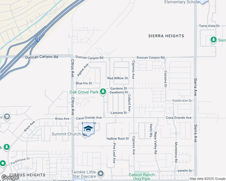 map of restaurants, bars, coffee shops, grocery stores, and more near 16339 Dewberry Street in Fontana