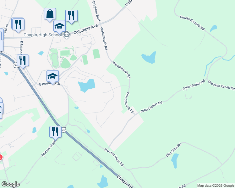 map of restaurants, bars, coffee shops, grocery stores, and more near 209 Woolbright Lane in Chapin