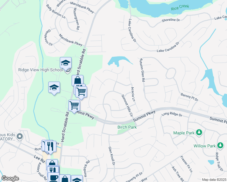 map of restaurants, bars, coffee shops, grocery stores, and more near 404 Summit Hills Circle in Columbia