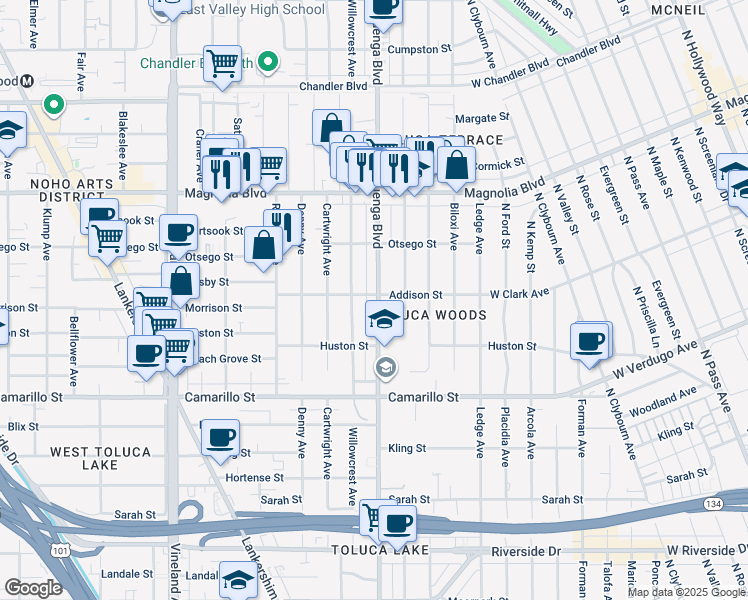 map of restaurants, bars, coffee shops, grocery stores, and more near in Los Angeles