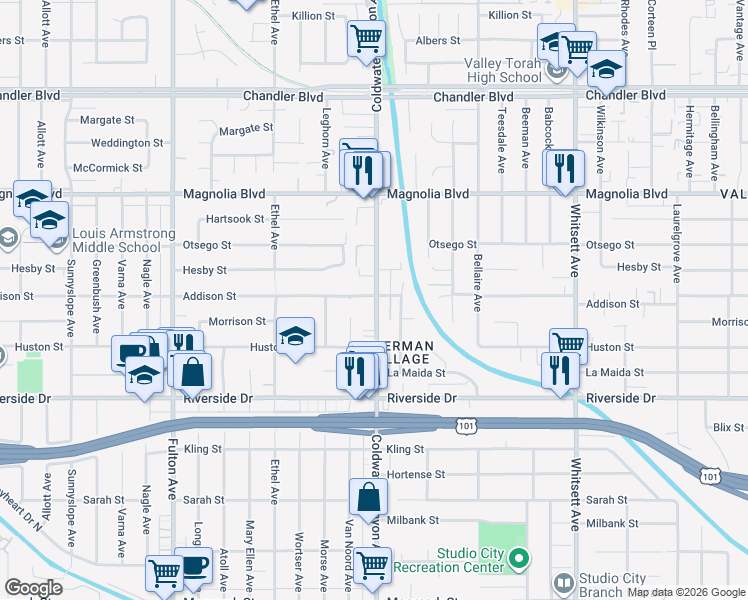 map of restaurants, bars, coffee shops, grocery stores, and more near in Los Angeles