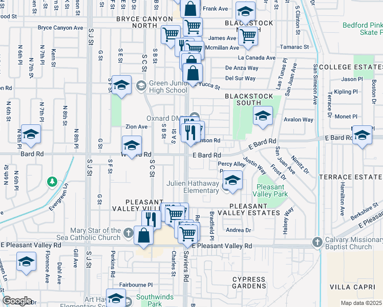 map of restaurants, bars, coffee shops, grocery stores, and more near in Oxnard