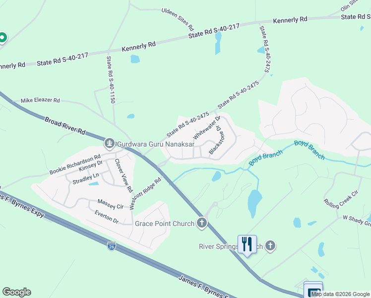 map of restaurants, bars, coffee shops, grocery stores, and more near 902 Whitewater Drive in Irmo
