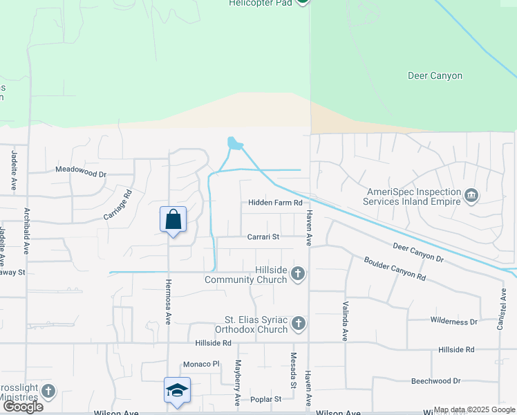 map of restaurants, bars, coffee shops, grocery stores, and more near 10365 Hidden Farm Road in Rancho Cucamonga