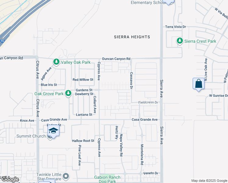 map of restaurants, bars, coffee shops, grocery stores, and more near in Fontana