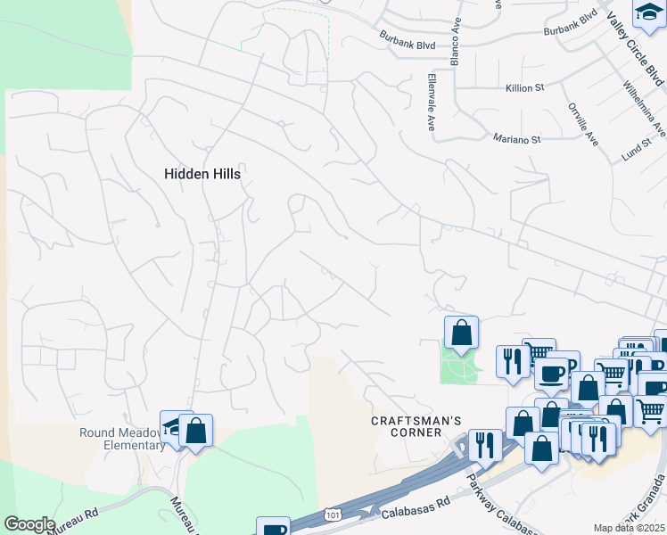map of restaurants, bars, coffee shops, grocery stores, and more near 24317 Bridle Trail Road in Hidden Hills