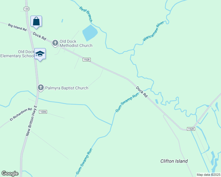 map of restaurants, bars, coffee shops, grocery stores, and more near 686 Dock Road in Whiteville