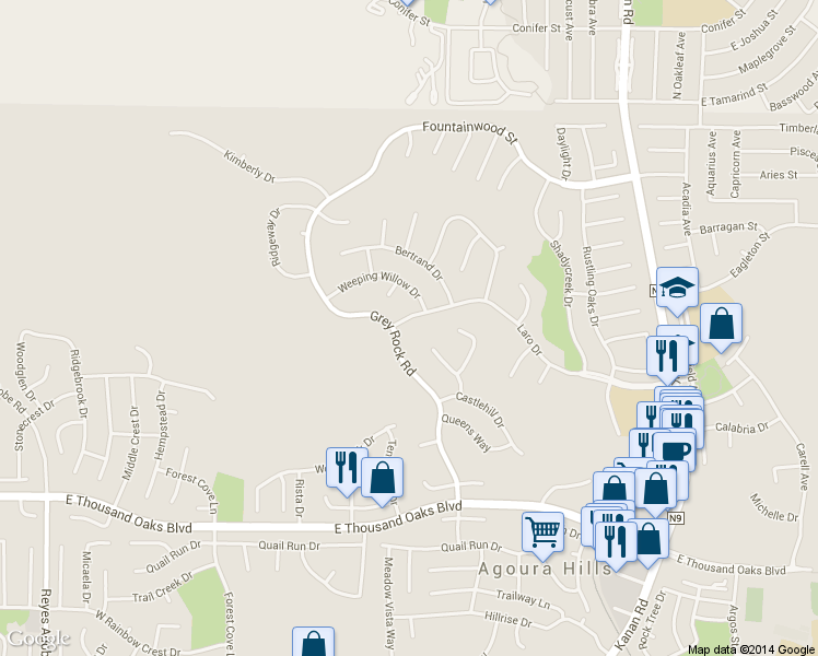 map of restaurants, bars, coffee shops, grocery stores, and more near 29366 Laro Drive in Agoura Hills