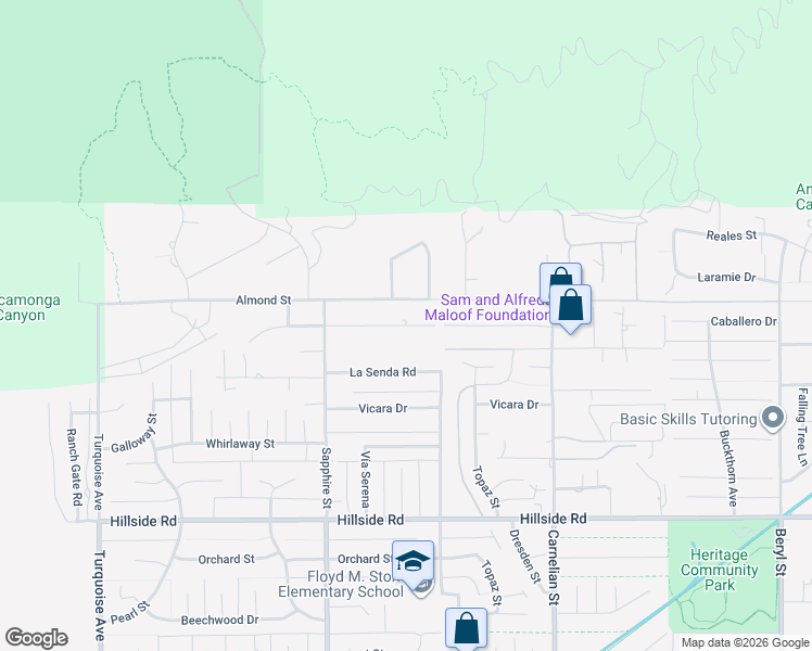 map of restaurants, bars, coffee shops, grocery stores, and more near Bella Vista Drive in Rancho Cucamonga