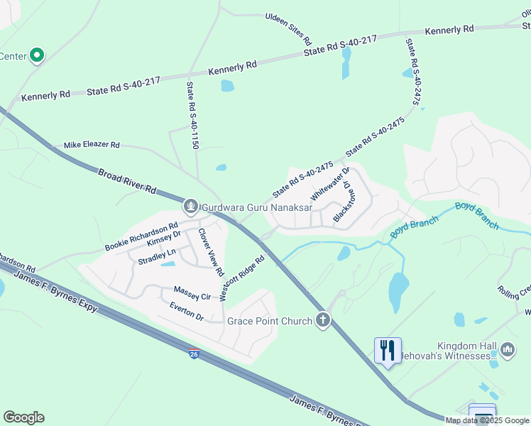 map of restaurants, bars, coffee shops, grocery stores, and more near 102 Whitewater Drive in Irmo