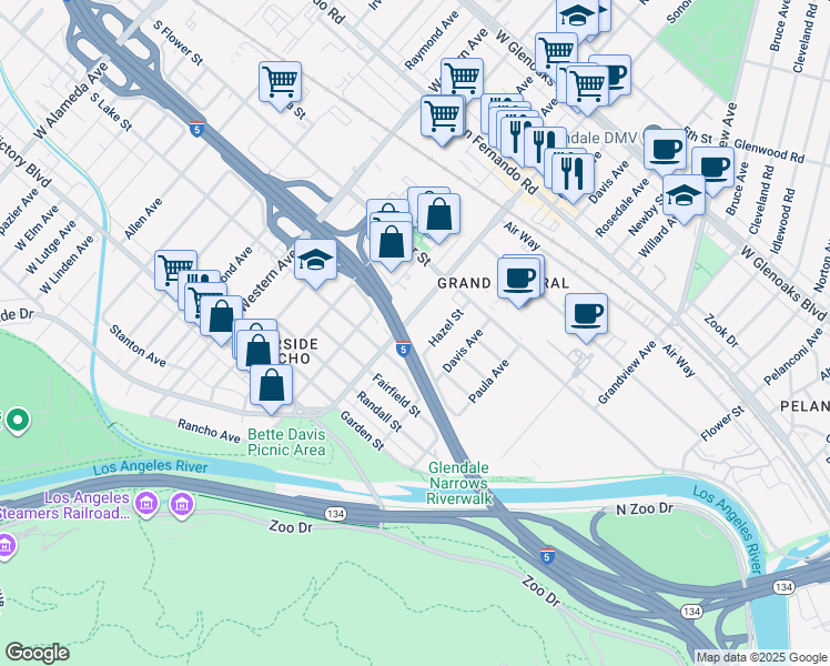 map of restaurants, bars, coffee shops, grocery stores, and more near 528 Sonora Avenue in Glendale